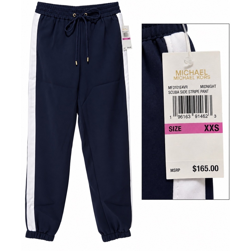 Michael Kors Scuba Side Stripe Pants Midnight Navy White Joggers XXS MF3101E4VR